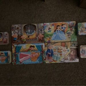 Fairy Tale Wooden Jigsaw Puzzle Set for Kids - Colorful Storybook Scenes